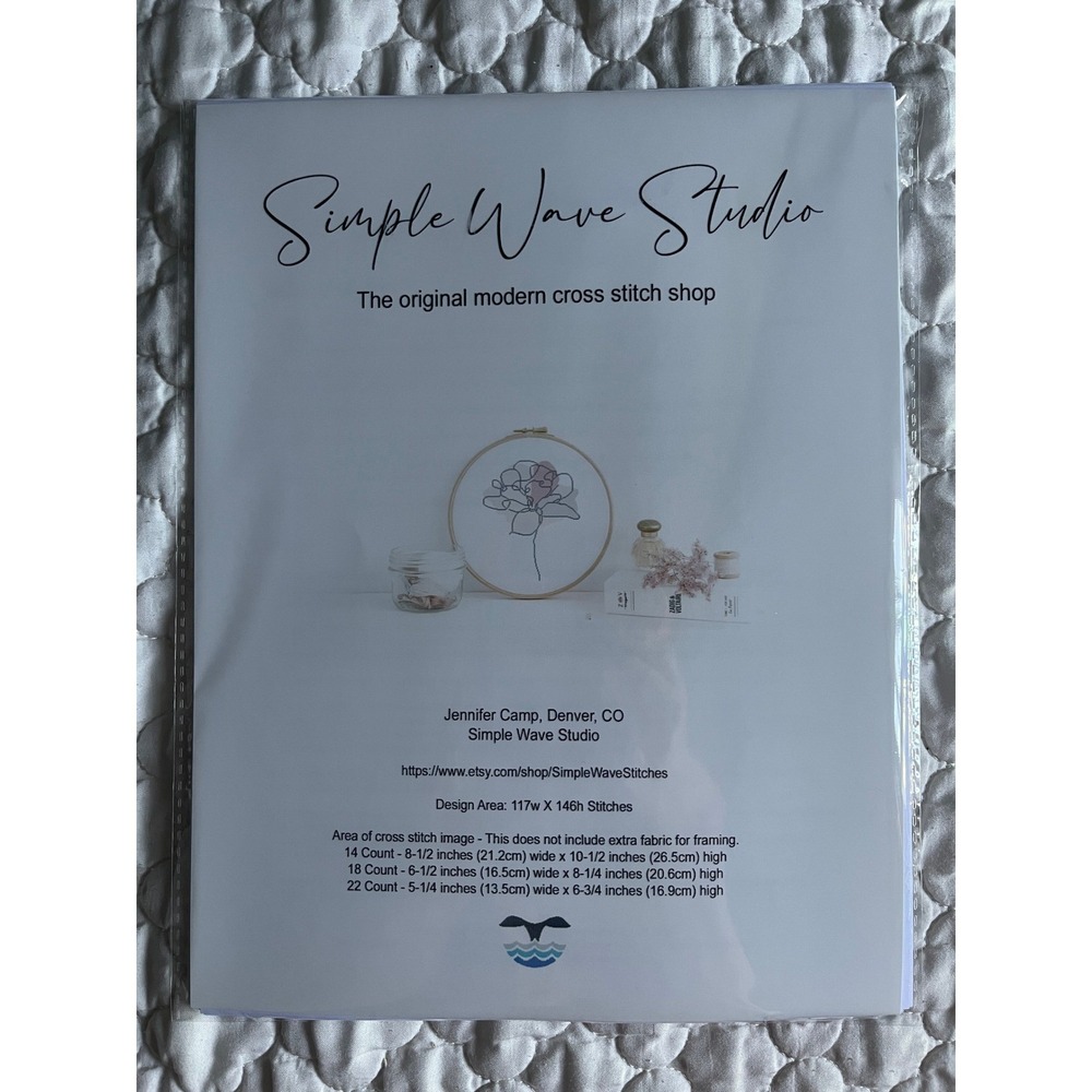 Modern Cross Stitch Kit Minimalist Floral Flower Line Art DMC Floss